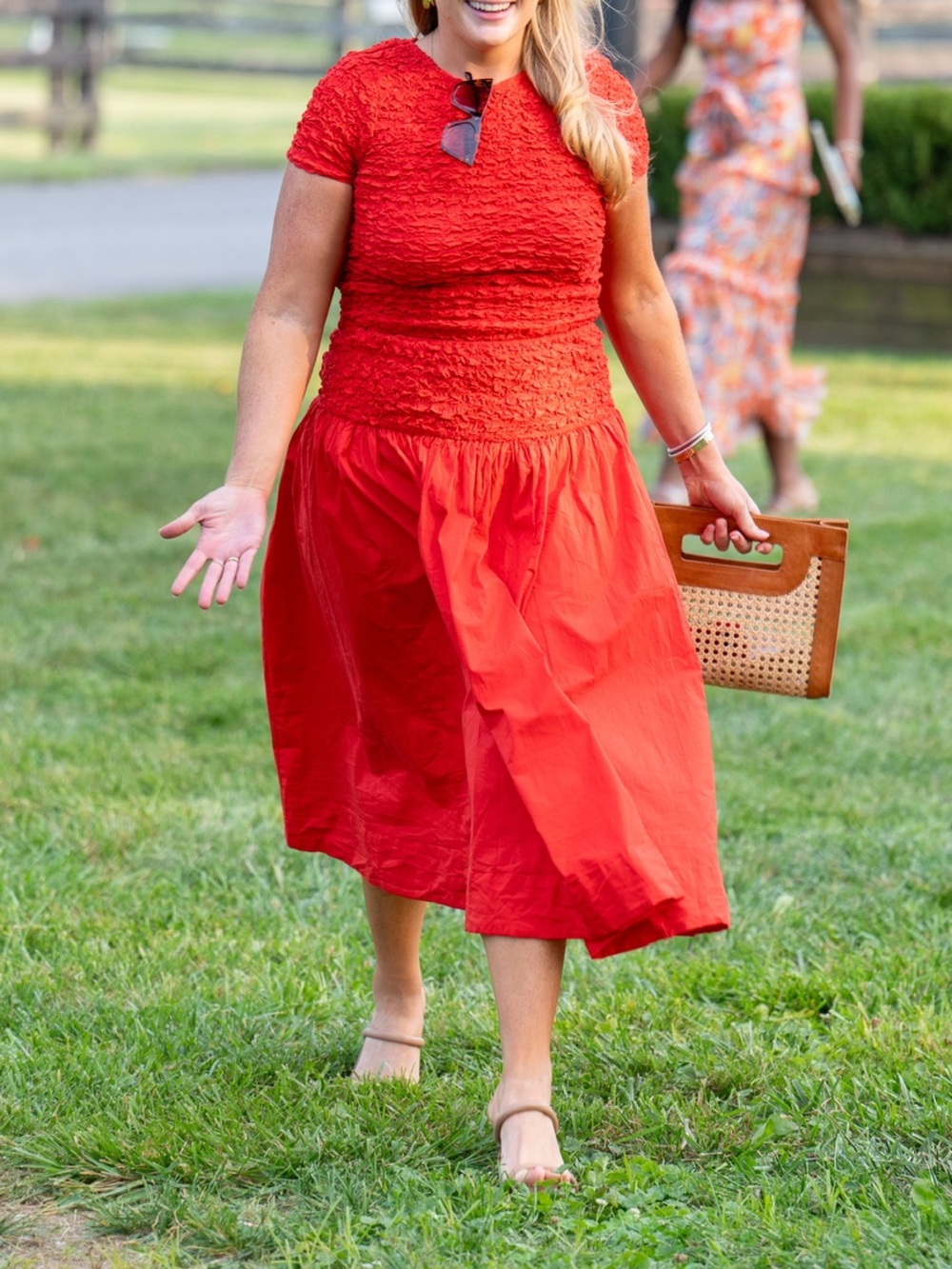 Free People Red Textured Crop Top and Midi Skirt Set